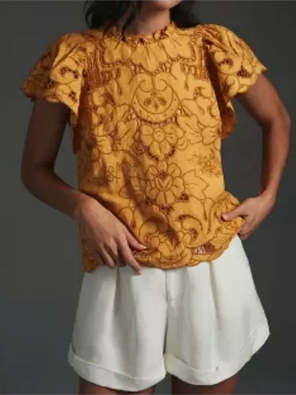 NWT Anthropology The Lainie High-Neck Linen Cutwork Blouse.